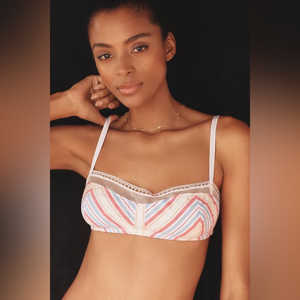 NWT BY ANTHROPOLOGIE LACE-TRIM COTTON SHELF BRALETTE